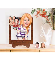 BK Gift Kişiye Özel Sevgililer Karikatürlü Ahşap Standlı 3D Biblo-30 (Beyaz)