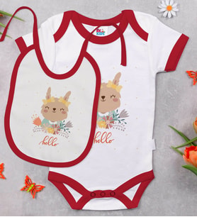 BK Kids Hello Tasarımlı Kırmızı Bebek Body Zıbın ve Mama Önlüğü Hediye Seti-1