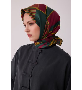 Geometrik Desen %100 Twill İpek Eşarp BE01