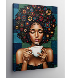 Kanvas Tablo Kahve İçen Afro Kadın