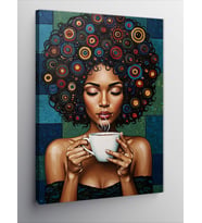 Kanvas Tablo Kahve İçen Afro Kadın