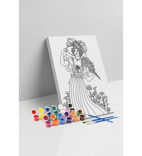 Çiçekli Kadın Desenli Mandala Tuval Boyama Seti 40x50 cm