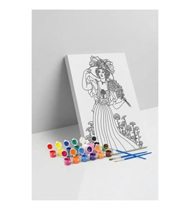 Çiçekli Kadın Desenli Mandala Tuval Boyama Seti 40x50 cm