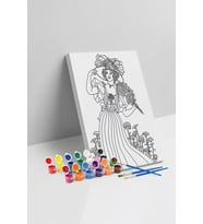 Çiçekli Kadın Desenli Mandala Tuval Boyama Seti 40x50 cm
