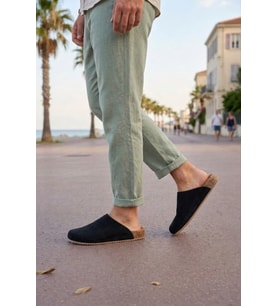 JY0556 Ravn Bağcıksız Hakiki Süet Deri Erkek Günlük Mantar Taban Loafer Klasik Ayakkabı HDMT - Siyah