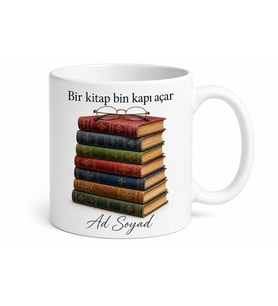 Kitap Yığını Temalı Baskılı Kupa Bardak Hediye Kitap Kurdu Porselen Mug