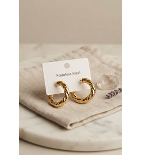 316L Çelik Gold Renk Vintage Kıvrımlı Halka Model Küpe