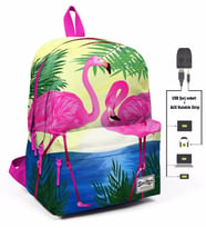 Coral High Flamingo Aşkı Üç Gözlü Okul ve Günlük Sırt Çantası - USB+AUX Soketli