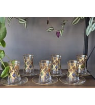 KONYAX TELLİ BAHAR GERÇEK ALTIN İŞLEMELİ EL İŞÇİLİĞİ ÇAY SETİ 6 KİŞİLİK