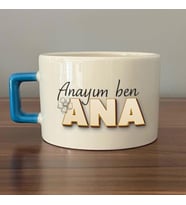 Anayım Ben Ana Baskılı Mavi Kulplu C Fincan