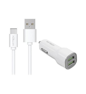  Hytech HY-X46 3.4A Hızlı Şarj Type-C Kablolu 2 USB Beyaz Araç Şarj Cihazı