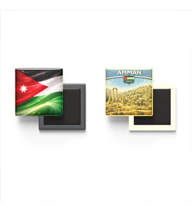 Buzdolap Magnetleri - Ürdün Bayrağı ve Amman Retro Tema - 2'li Set Magneti