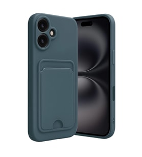 iPhone 16 Kılıf Kelvin Kartvizitli Silikon - Koyu Yeşil