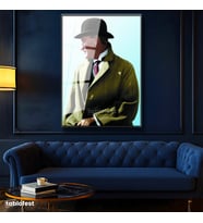 Siyah Renk Metal Çerçeveli Tamperli Cam Tablo Atatürk Eldivenli Melon Şapka Atatürk Tablosu Duvar Dekoru