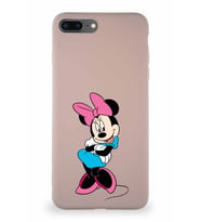 Apple iPhone 7 Plus Soft Premier Kapak Minnie Mouse-D Tasarımlı Silikon Kılıf - Pudra (Şeffaf)