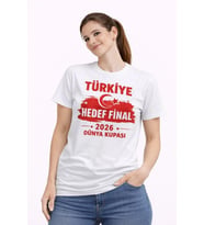 Kadın TÜRKİYE Baskılı Tişört Ay Yıldız 2026 Dünya Kupası Taraftar Forma T-Shirt - Beyaz