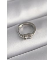 316L Çelik Gümüş Renk Kare Zirkon Taşlı Tragus Piercing 5886