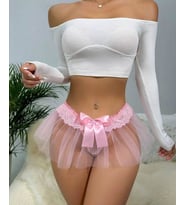 FeelLady Pembe Kurdele Detaylı Tüllü Fantezi Tanga -1039