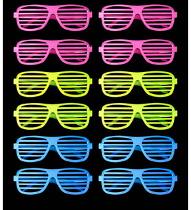 Retro Neon Fosforlu Panjur Gözlük 12 Adet – 80’ler 90’lar Parti Stili
