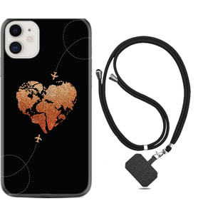 Apple iPhone 11 12 13 Mini Kılıf Boyun Askılı Silikon Plane Heart 1721