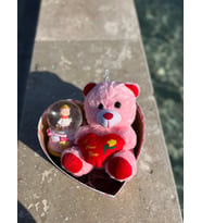 PEMBE PELUŞ AYICIK VE KAR KÜRESİ HEDİYE SETİ