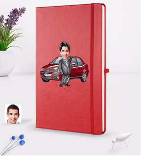 BK Gift Kişiye Özel Plakalı Erkek Fiat Albea Karikatürlü Kırmızı Termo Deri Defter 16x24cm Model 1