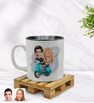 BK Gift Kişiye Özel Sevgililer Karikatürlü İçi Siyah Renkli Kupa Bardak Model 99