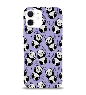 Apple iPhone 12 Uyumlu Lansman Kılıf Panda Tasarımlı İçi Kadife Kapak-Lila (Şeffaf)