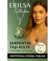 Sertifikalı Gümüş Tel Sargılı Serpantin Yılan Taşı Kolye – 20-25 mm Denge ve Arınma Taşı (Çok Renkli)