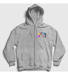 Presmono Unisex Gri Astroworld V2 Travis Scott Fermuarlı Kapüşonlu Sweatshirt 44252tt (Gri)
