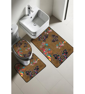 Modern Desenli Dijital Baskı 3’lü Banyo Paspas Takımı Yıkanabilir Kaymaz Tabanlı Klozet Takımı KLZ0010 (Çok Renkli)