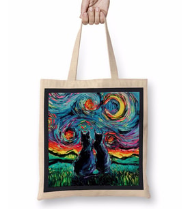 Cat Van Gogh's Cats Kedi Bez Çanta Uzun Saplı
