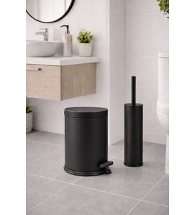 Mat Siyah Banyo Seti, Metal Çöp Kovası ve WC Fırçası Takımı