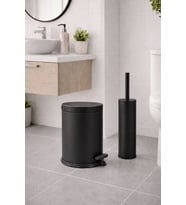 Mat Siyah Banyo Seti, Metal Çöp Kovası ve WC Fırçası Takımı