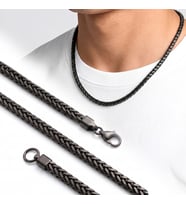 Premium Parlak ve Şık Köşeli Örgü Zincir Erkek Çelik Kolye 3x3 mm 55 cm 3183ECK013 - Siyah Renk