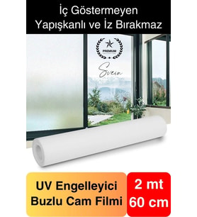 2 Metre x 60 cm Uv Engelleyici Buzlu Cam Filmi İç Göstermeyen Güneş Engelleyen Yapışkan Banyo Ofis