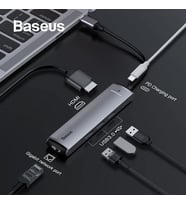 Baseus Usb Type C 6in1 HDMI 3x USB 3.0 RJ45 Çoğaltıcı Adaptör-(5775) - ETC8873-2321 (Gri)