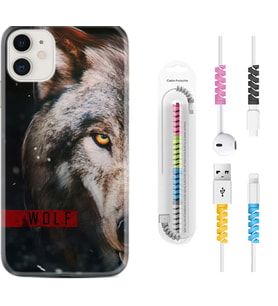 Apple iPhone 11 12 13 Mini Kılıf Kablo Koruma Spiral Silikon Wolf Eyes 1758