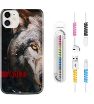 Apple iPhone 11 12 13 Mini Kılıf Kablo Koruma Spiral Silikon Wolf Eyes 1758