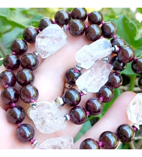 2824 Ham Herkimer Elmas Garnet Hematit el yapımı düğümlü kolye