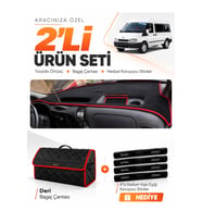 FORD TRANSİT (2001-2006) Uyumlu Torpido Örtüsü + Deri Bagaj Çantası + Sticker Seti - Siyah Kırmızı