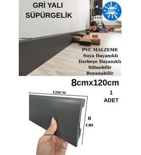 Yalı Antrasit Süpürgelik Suya Neme Dayanıklı 8cmx120cm 1 Adet PVC Parke Seramik Salon Mutfak Süpürgeliği
