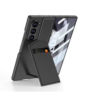 Galaxy Z Fold 6 Kılıf Karbon Fiber Deri Kartlıklı Zore Kıpta Dik Açılan Kartlıklı Kapak