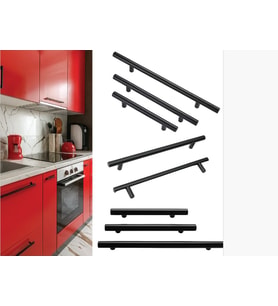 Paslanmaz Boy Kulp Nobel Mat Siyah 160 mm  Modern Dolap & Çekmece Kulpu  5’li Paket (Çok Renkli)