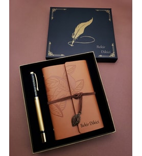 İsme Özel Gold Siyah Roller Kalem Ve Defter Seti - Kişiye Özel Defter Kalem