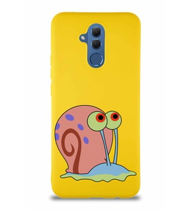 Huawei Mate 20 Lite Soft Premier Kapak Salyangoz Gary Tasarımlı Silikon Kılıf - Sarı (Şeffaf)