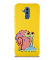 Huawei Mate 20 Lite Soft Premier Kapak Salyangoz Gary Tasarımlı Silikon Kılıf - Sarı (Şeffaf)