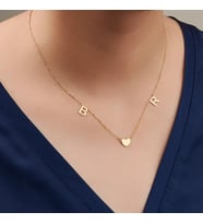 Kişiye Özel Kalp Detaylı Çift Harf Kolye 925K Gümüş (Gold)