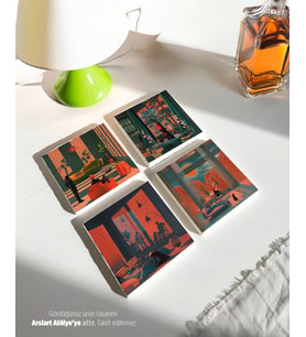 Retro Minimalist Tasarımlı Doğal Taş Bardak Altlığı Seti (4’lü Set)