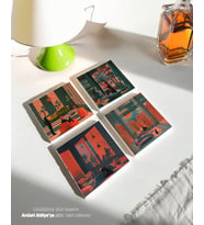 Retro Minimalist Tasarımlı Doğal Taş Bardak Altlığı Seti (4’lü Set)